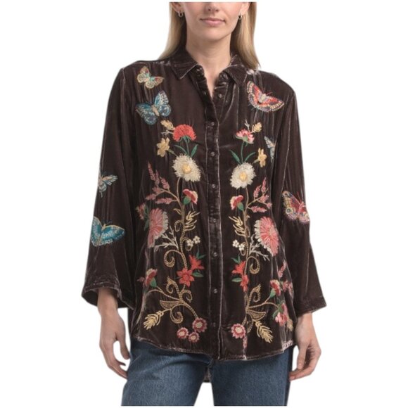 JOHNNY WAS Velvet Kimono Sleeve Shirt - Picture 1 of 3